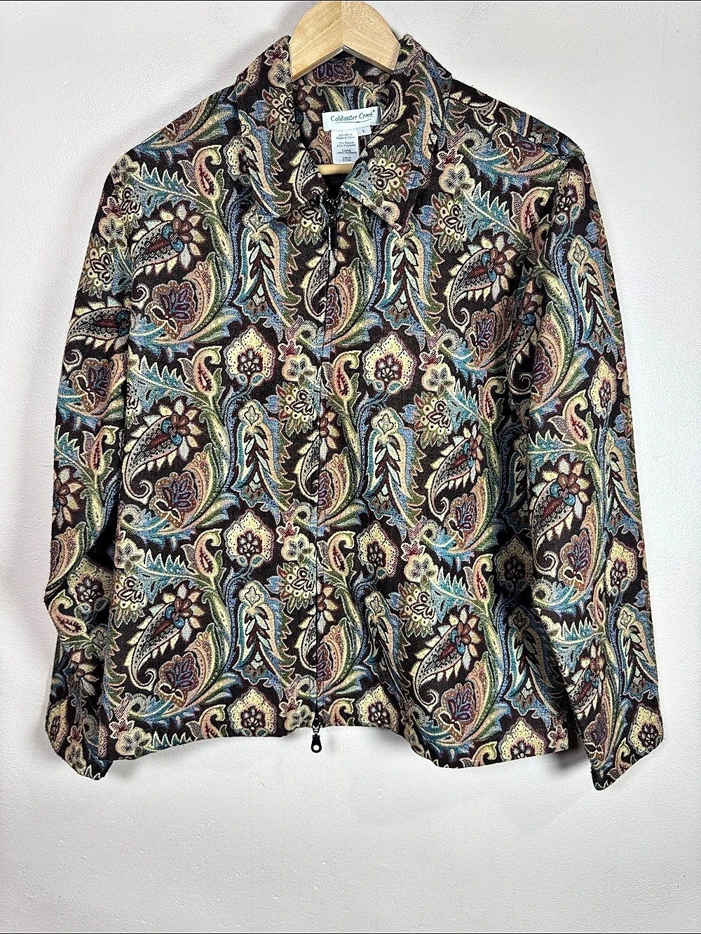 VTG Coldwater Creek Paisley Zip Jacket 90s Woven Tapestry Boho Phoebe L Artsy